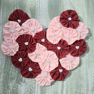 Pretty Valentine Heart-Shaped Red & Pink Fabric Hanging Decor 10X12" (Handmade)